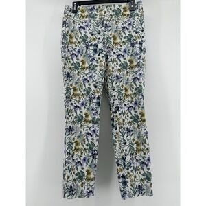 Roz & Ali Floral Pants Women Sz 10 Mid Rise Garden Whimsy Ankle Elastic Waist